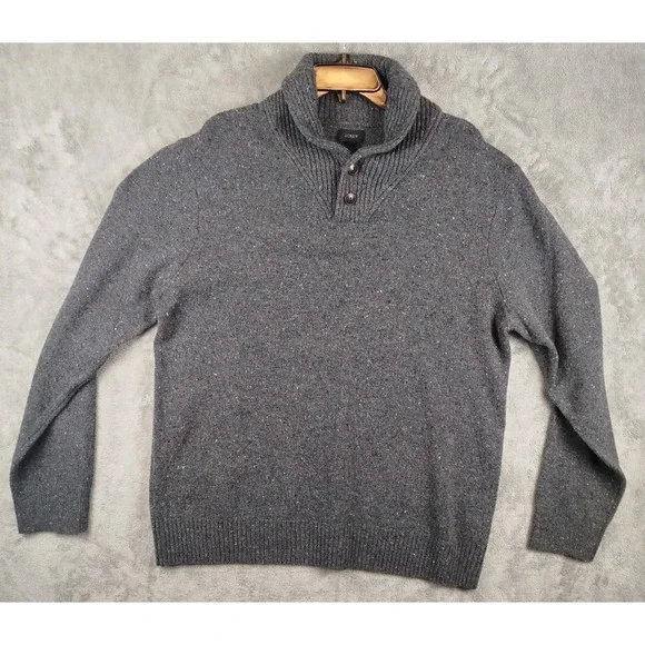J.Crew Shawl Collar Merino Wool Gray Speckled Sweater Mens XL Rugged Fall - Picture 1 of 11